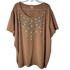 Liz & Me Brown Top Plus Size 4X 30/32W Short‎ Sleeve Cotton Blend Stretch Casual